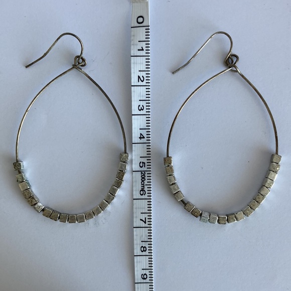 Silver Bead Detailed Hoop Dangle Earrings - Picture 3 of 3